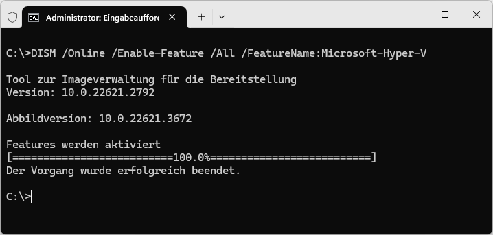 DISM /Online /Enable-Feature/All /FeatureName:Microsoft-Hyper-V