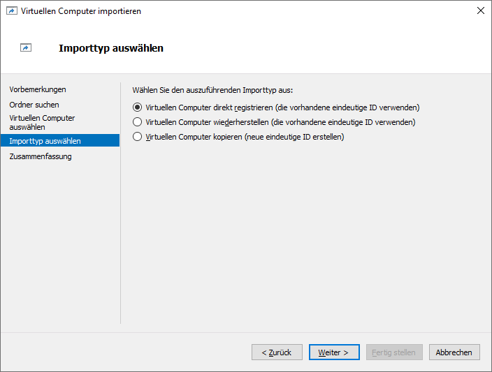 Importtyp auswählen