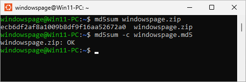 md5sum windowspage.zip