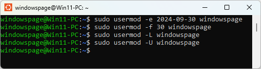 sudo usermod -L windowspage