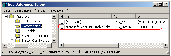 MicrosoftEventVwrDisableLinks