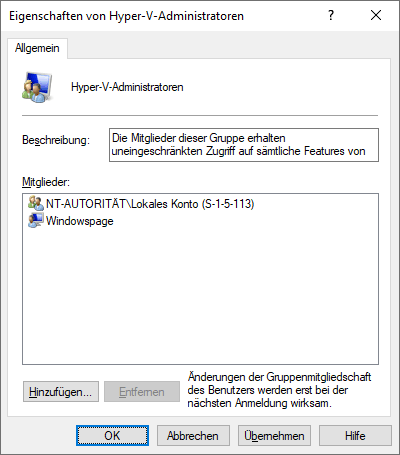 Eigenschaften von Hyper-V-Administratoren