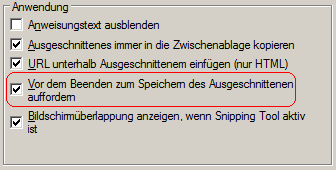 Snipping Tool-Optionen