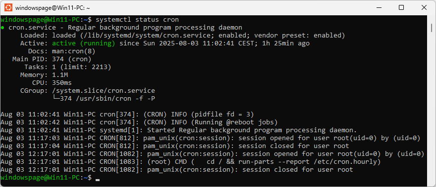 systemctl status cron