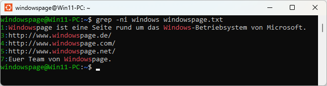 grep -ni windows windowspage.txt