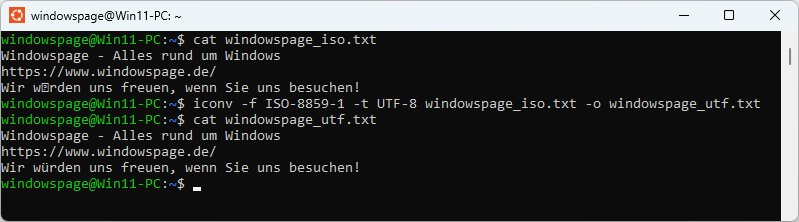 iconv -f ISO-8859-1 -t UTF-8 windowspage_iso.txt -o windowspage_utf.txt