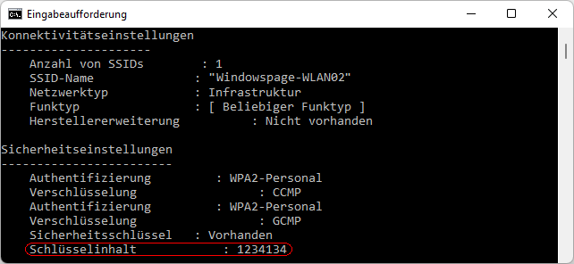 netsh wlan show profiles name="Windowspage-WLAN02" key=clear