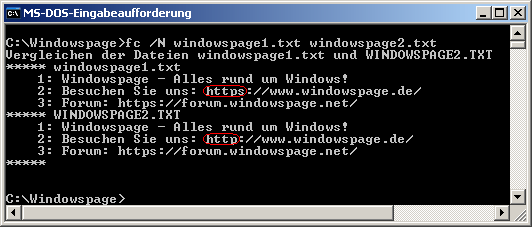 fc "windowspage1.txt" "windowspage2.txt"