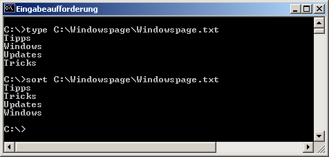 sort C:\Windowspage\Windowspage.txt