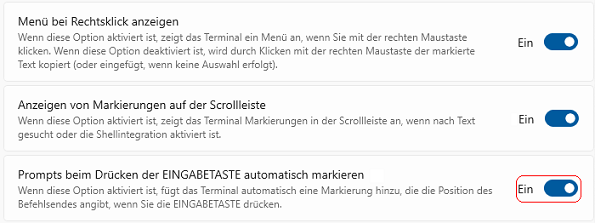 Prompts beim Drücken der EINGABETASTE automatisch markieren