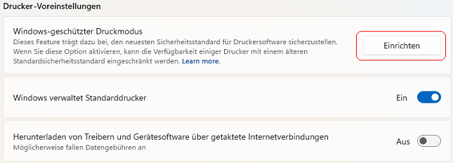 Windows-geschützer Druckmodus