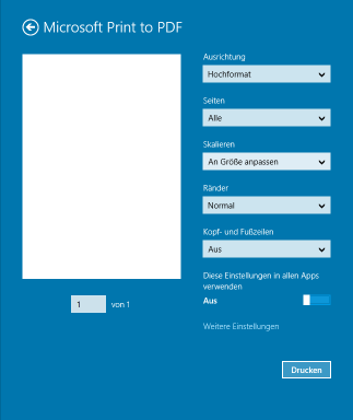 Druckdialog Windows 8